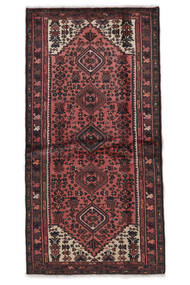 Hamadan Rug 96X185 Black/Dark Red Wool, Persia/Iran Carpetvista