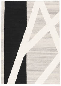  160X230 Abstrait Construction Tapis - Blanc Naturel/Noir Laine