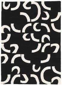  160X230 Abstract Curved Vloerkleed - Zwart Wol