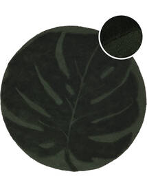  Ø 250 Blommig Ryamatta Stor Monstera - Mörkgrön Ull