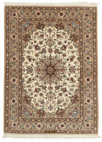 108X150 絨毯 イスファハン 絹の縦糸 オリエンタル 茶/オレンジ (ペルシャ/イラン)