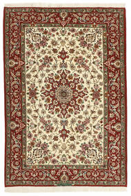 108X155 Tapis Ispahan Chaîne De Soie D'orient Marron/Rouge Foncé (Laine, Perse/Iran)