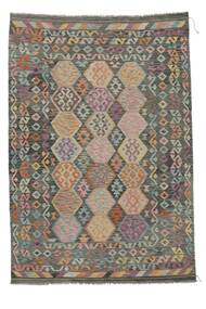 絨毯 キリム アフガン オールド スタイル 202X290 茶色/ダークグリーン (ウール, アフガニスタン)