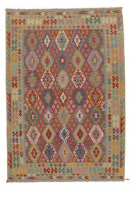 203X295 Kilim Afghan Old Style Rug Oriental Brown/Dark Yellow (Wool, Afghanistan) Carpetvista