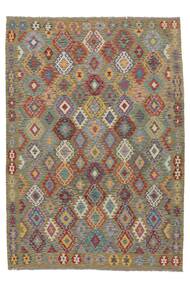  Kilim Afegão Old Style Tapete 212X300 Lã Castanho/Verde Escuro Carpetvista