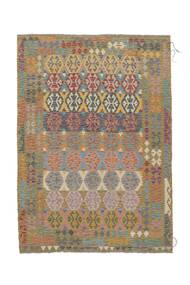  207X288 Kelim Afghan Old Stil Teppich Braun/Grün Afghanistan Carpetvista