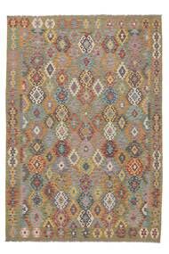  204X294 Kelim Afghan Old Stil Teppich Braun/Dunkelgelb Afghanistan Carpetvista