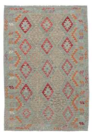  Orientalischer Kelim Afghan Old Stil Teppich 209X298 Grün/Dunkelgelb Wolle, Afghanistan Carpetvista