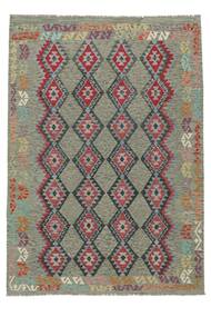  204X289 Kelim Afghan Old Stil Teppich Grün/Dunkelgrün Afghanistan Carpetvista