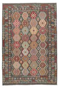 絨毯 オリエンタル キリム アフガン オールド スタイル 204X298 茶色/ブラック (ウール, アフガニスタン)