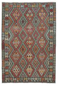 206X304 絨毯 オリエンタル キリム アフガン オールド スタイル ブラック/ダークグリーン (ウール, アフガニスタン) Carpetvista
