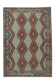  Orientalischer Kelim Afghan Old Stil Teppich 210X294 Schwarz/Dunkelgrün Wolle, Afghanistan Carpetvista