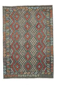  Kelim Afghan Old Style Matot 204X294 Musta/Tummanpunainen Carpetvista