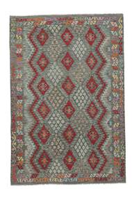  Orientalischer Kelim Afghan Old Stil Teppich 205X302 Dunkelgrün/Dunkelrot Wolle, Afghanistan Carpetvista