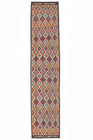  Orientalisk Kelim Afghan Old Style 84X395 Hallmatta Mörkröd/Brun Ull, Afghanistan Carpetvista