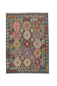  Orientalischer Kelim Afghan Old Stil Teppich 130X180 Schwarz/Dunkelgelb Wolle, Afghanistan Carpetvista