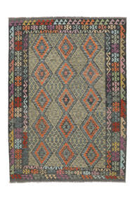  Orientalischer Kelim Afghan Old Stil Teppich 201X281 Schwarz/Dunkelgelb Wolle, Afghanistan Carpetvista