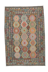  Orientalischer Kelim Afghan Old Stil Teppich 204X303 Braun/Dunkelgelb Wolle, Afghanistan Carpetvista