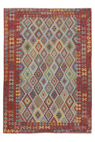  Ćilim Afghan Old Style Tepih 204X291 Vuneni Tamno Crvena/Tamnožuta Sag Carpetvista
