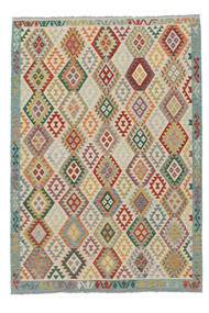  Orientalischer Kelim Afghan Old Stil Teppich 205X294 Grün/Beige Wolle, Afghanistan Carpetvista