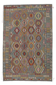 絨毯 オリエンタル キリム アフガン オールド スタイル 203X305 茶色/ダークグレー (ウール, アフガニスタン)