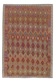 Kelim Afghan Old Stil Teppich 209X294 Braun/Dunkelrot Wolle, Afghanistan Carpetvista