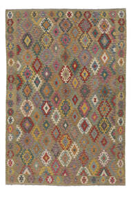 Kelim Afghan Old Style Matta 198X292 Brun/Mörkröd Ull, Afghanistan Carpetvista