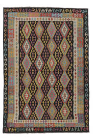 202X294 Kelim Afghan Old Style Matta Orientalisk Svart/Brun (Ull, Afghanistan) Carpetvista