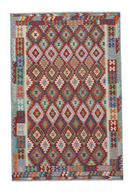  Orientalischer Kelim Afghan Old Stil Teppich 202X304 Dunkelrot/Schwarz Wolle, Afghanistan Carpetvista