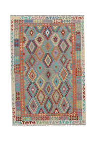 202X298 Tappeto Orientale Kilim Afghan Old Style Rosso Scuro/Verde Scuro (Lana, Afghanistan) Carpetvista