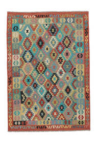  206X295 Kelim Afghan Old Style Matot Matto Tummanpunainen/Tummanvihreä Afganistan Carpetvista