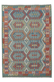  207X293 Kelim Afghan Old Style Matot Matto Vihreä/Tummanpunainen Afganistan Carpetvista