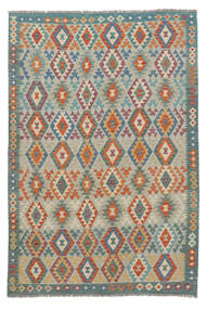 204X300 Kelim Afghan Old Style Tæppe Orientalsk Grøn/Orange (Uld, Afghanistan) Carpetvista