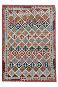 絨毯 オリエンタル キリム アフガン オールド スタイル 206X294 ダークレッド/ダークグレー (ウール, アフガニスタン)