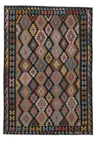 203X290 Kelim Afghan Old Style Teppe Orientalsk Svart/Brun (Ull, Afghanistan) Carpetvista