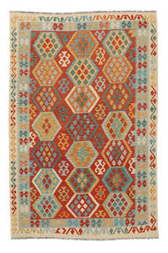 200X307 絨毯 キリム アフガン オールド スタイル オリエンタル グリーン/オレンジ (ウール, アフガニスタン) Carpetvista