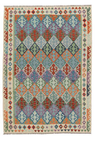  Kelim Afghan Old Style Matot 210X300 Vihreä/Tummanharmaa Carpetvista