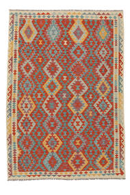  Orientalisk Kelim Afghan Old Style Matta 201X290 Mörkröd/Grön Ull, Afghanistan Carpetvista