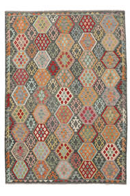  Oriental Kilim Afghan Old Style Rug 207X296 Dark Green/Green Wool, Afghanistan Carpetvista