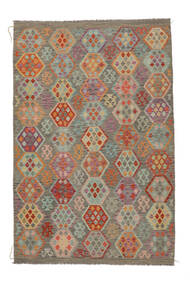  198X301 Kelim Afghan Old Style Matot Matto Ruskea/Tummanpunainen Afganistan Carpetvista