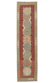 Kilim Afghan Old Style Rug 80X302 Runner
 Brown/Dark Red Wool, Afghanistan Carpetvista