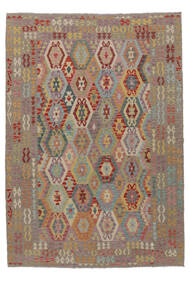  Kelim Afghan Old Style Matot 206X296 Ruskea/Tummanpunainen Carpetvista