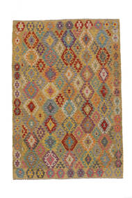  Kelim Afghan Old Style Matot 200X290 Villamatto Ruskea/Tummanpunainen Matto Carpetvista