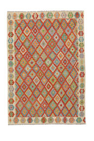 206X300 Kelim Afghan Old Style Matot Matto Tummankeltainen/Tummanpunainen Afganistan Carpetvista