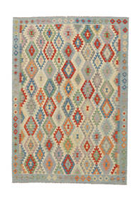  Kelim Afghan Old Stil Teppich 207X297 Dunkelgrün/Orange Carpetvista