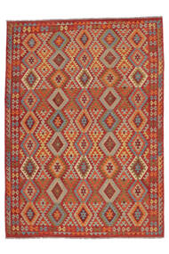  Kelim Afghan Old Style Matot 256X351 Tummanpunainen/Ruskea Carpetvista