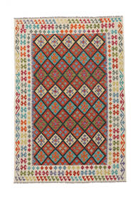 Kelim Afghan Old Style Matot 202X301 Tummanpunainen/Beige Carpetvista
