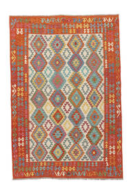  Orientalsk Kelim Afghan Old Style Tæppe 203X302 Mørkerød/Rød Uld, Afghanistan Carpetvista