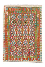 Kelim Afghan Old Style Matot Matto 198X293 Beige/Tummanpunainen Villa, Afganistan Carpetvista