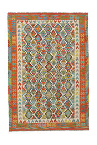  Oriental Kilim Afghan Old Style Rug 204X296 Dark Green/Dark Yellow Wool, Afghanistan Carpetvista